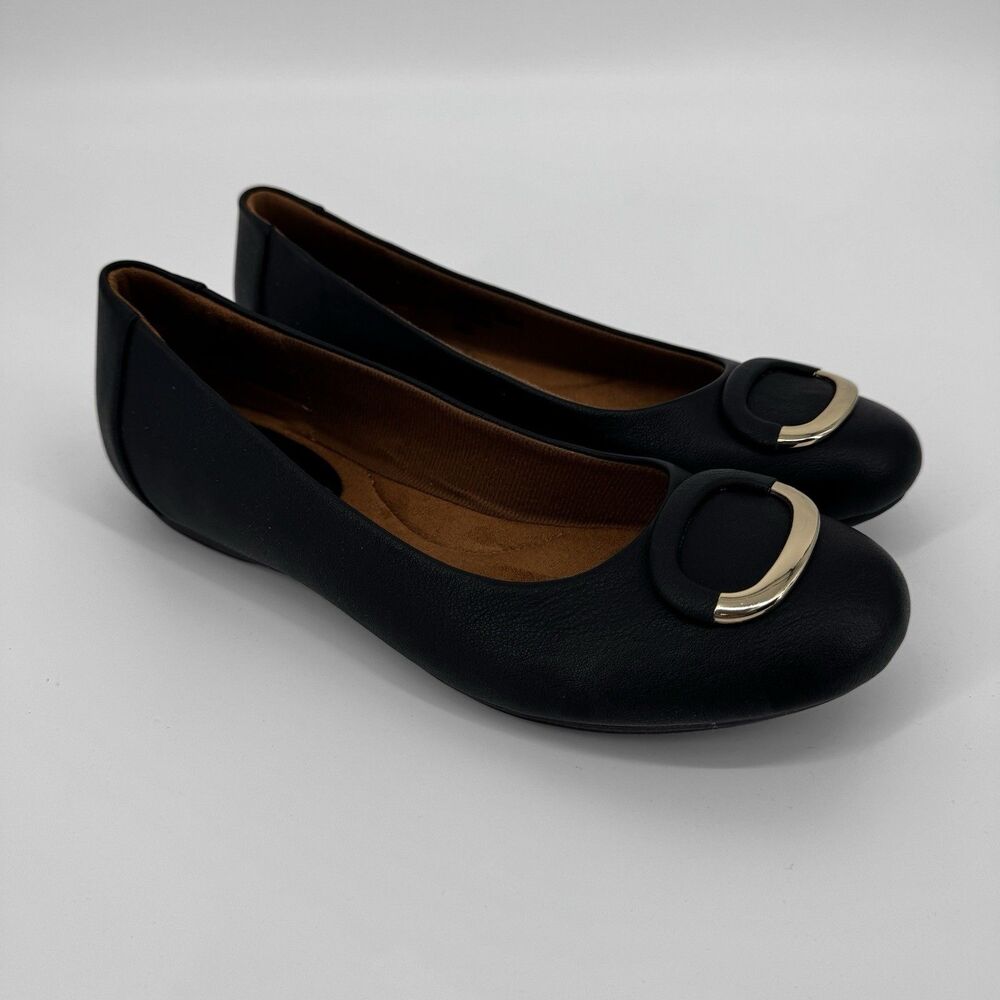 NWB Eurosoft Sibella Flat Black Shoes Slip-on Gold Accent Office Women’s Sz 11